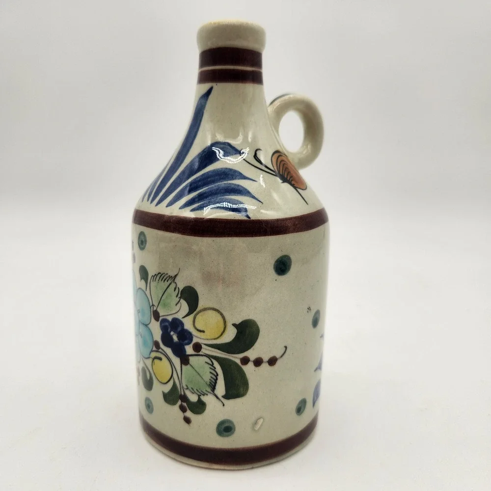 Vintage‎ Tonala Mexico Hand Made Hand Painted Ceramic Jug Folk Art Floral Design